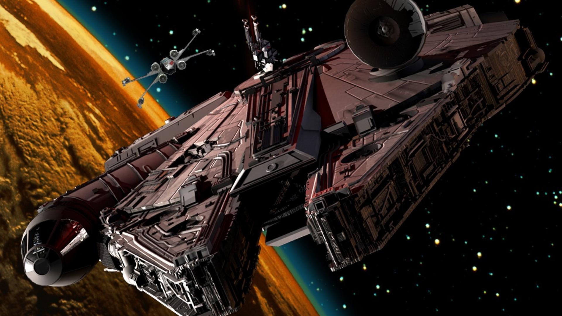 Spaceships millennium falcon x-wing science fiction artwork ...