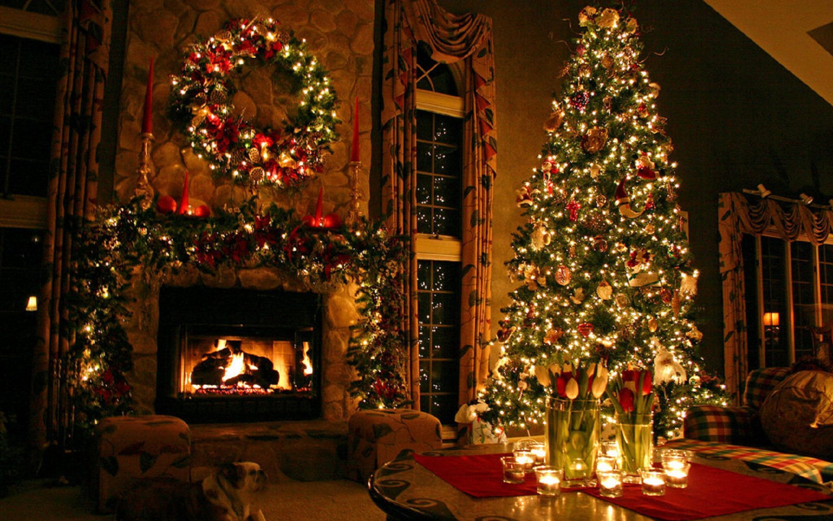 Christmas tree by the fireplace, decoration, holiday, holidays ...