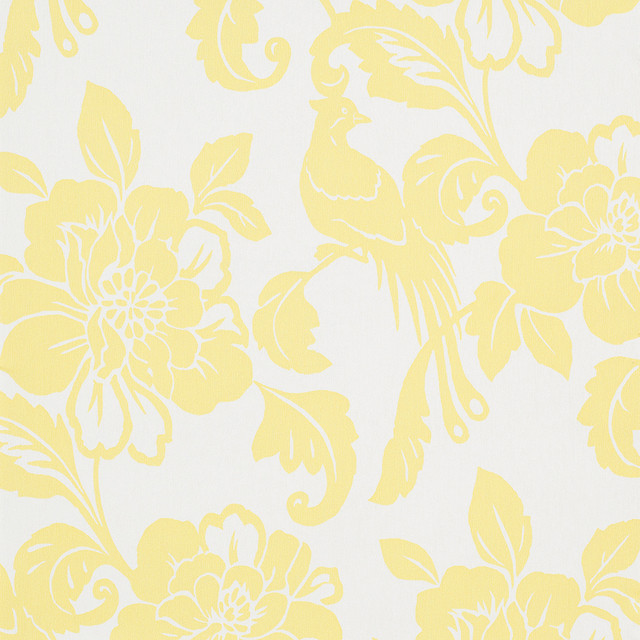 Spring Garden Wallpaper, White and Yellow - Contemporary