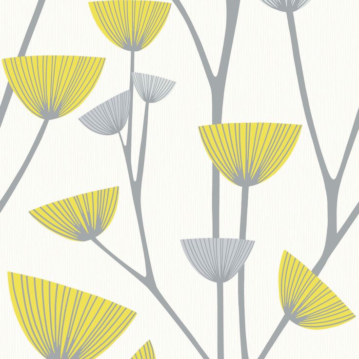 Dandelion Grey, White & Yellow Floral Wallpaper Dandelions