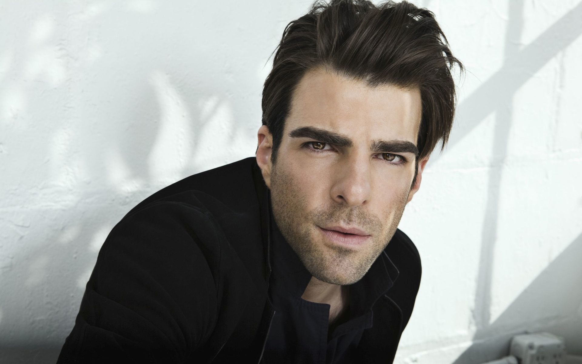 Zachary Quinto in front of a wooden wall Wallpaper 24365