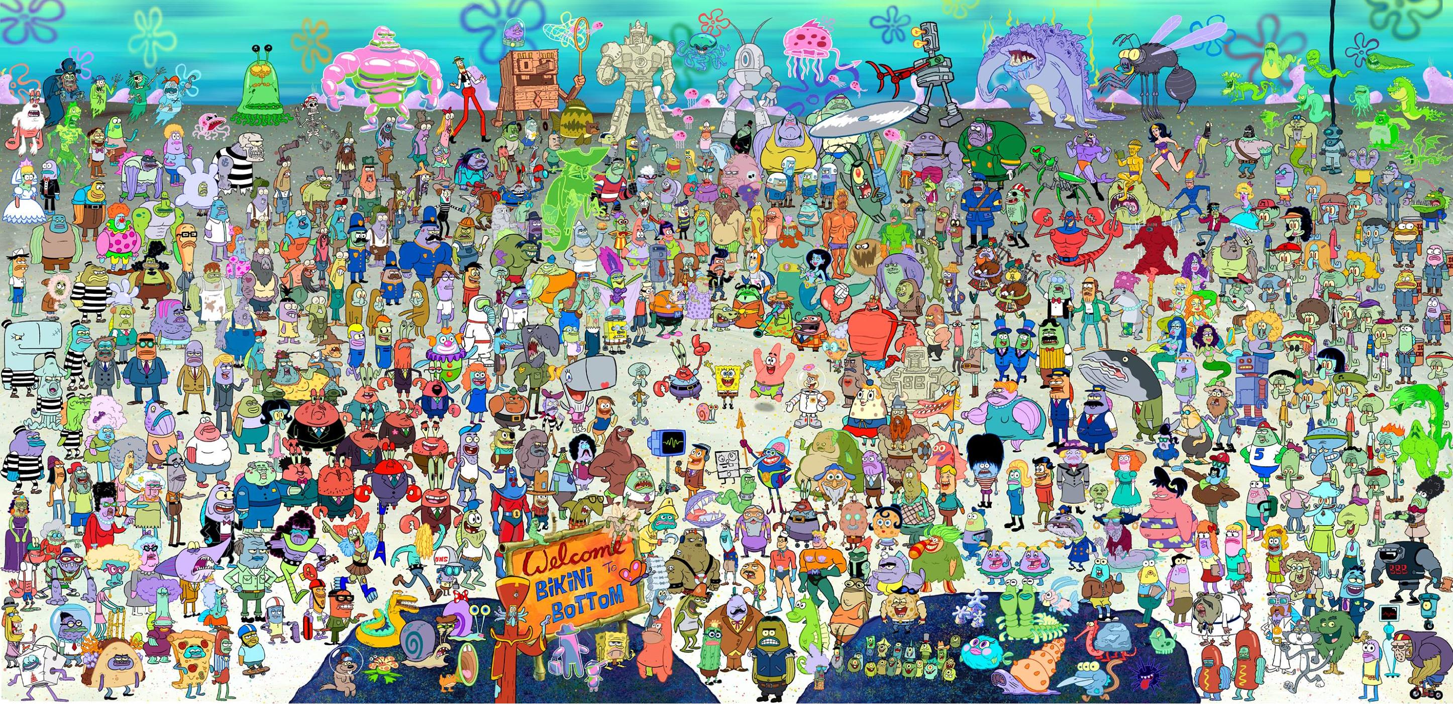 A higher resolution of the Every Spongebob Character wallpaper