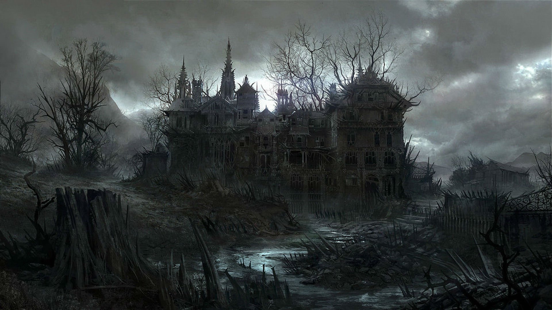 HALLOWEEN dark haunted house spooky wallpaper | 1920x1080 | 497956 ...