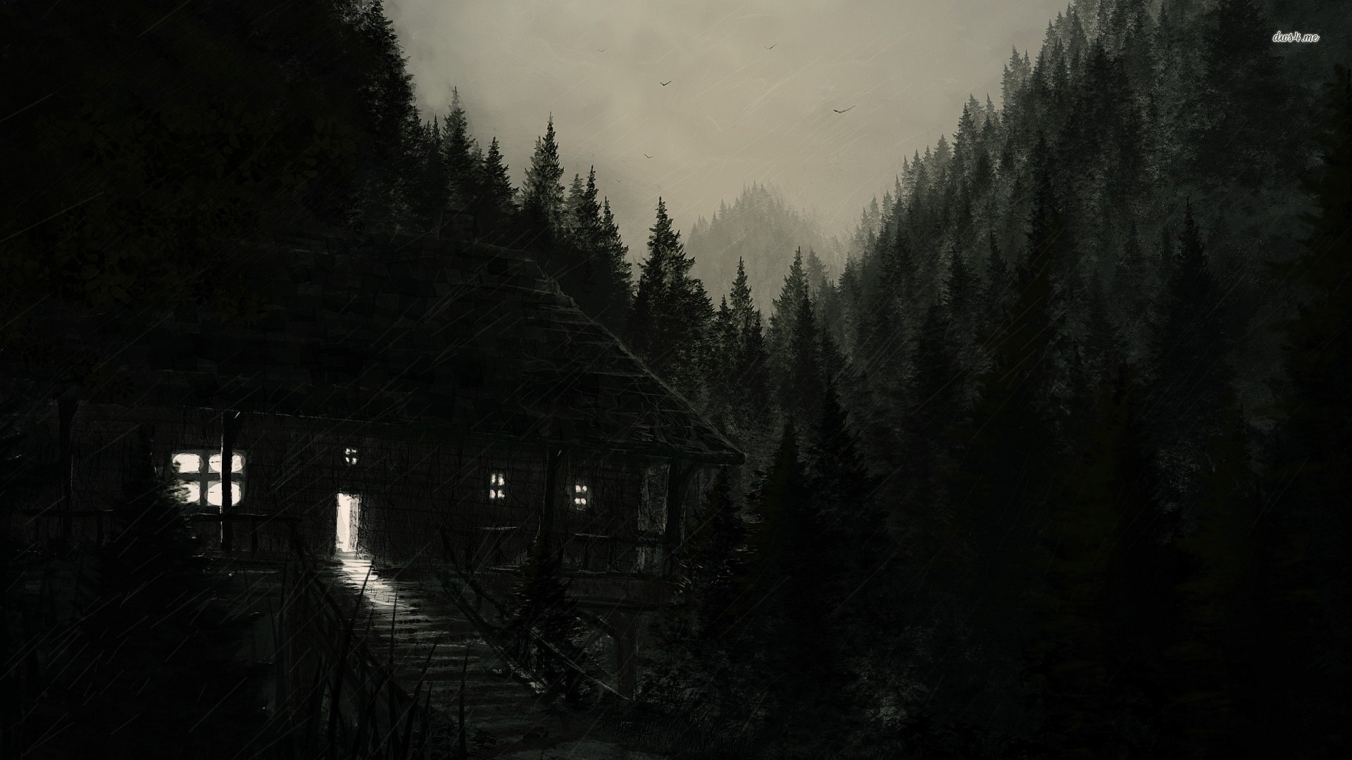 Spooky house, mountain, valley, tree, night, world, 1920x1080 HD ...