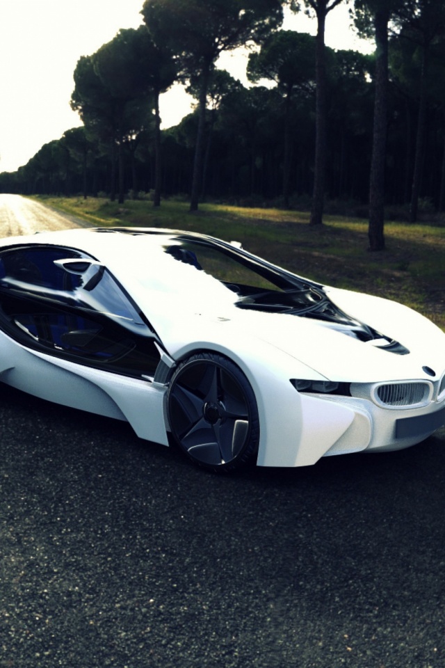 Bmw I8 Sports Car Road Tree Mobile Wallpaper - Mobiles Wall