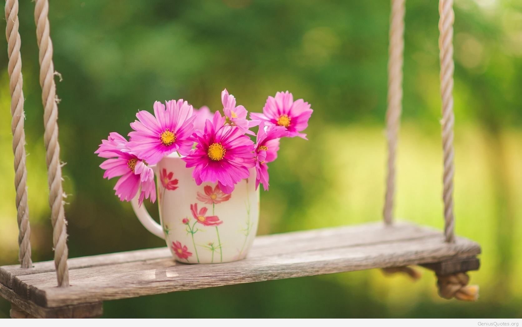 Spring flowers and swing wallpaper