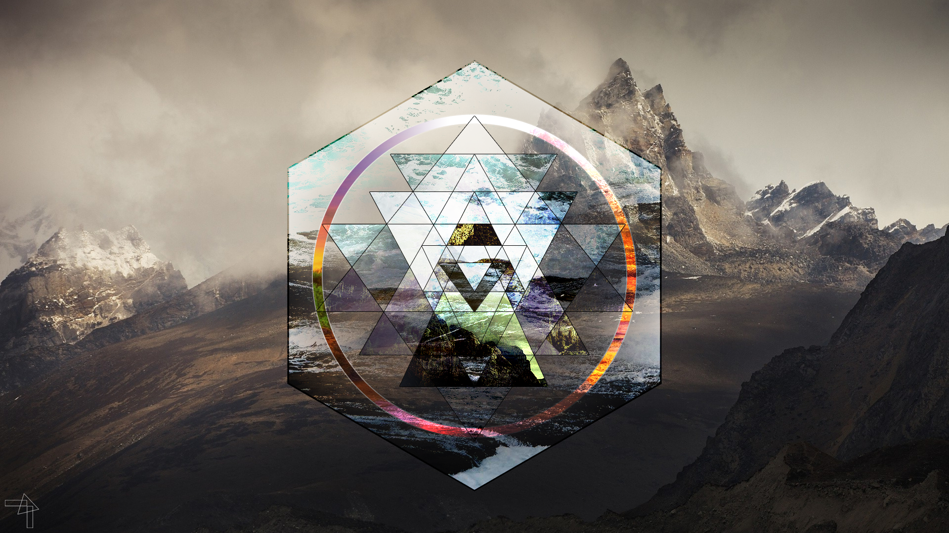 Landscape, Polyscape, Hexagon, Triangle, Mountain, Sri Yantra