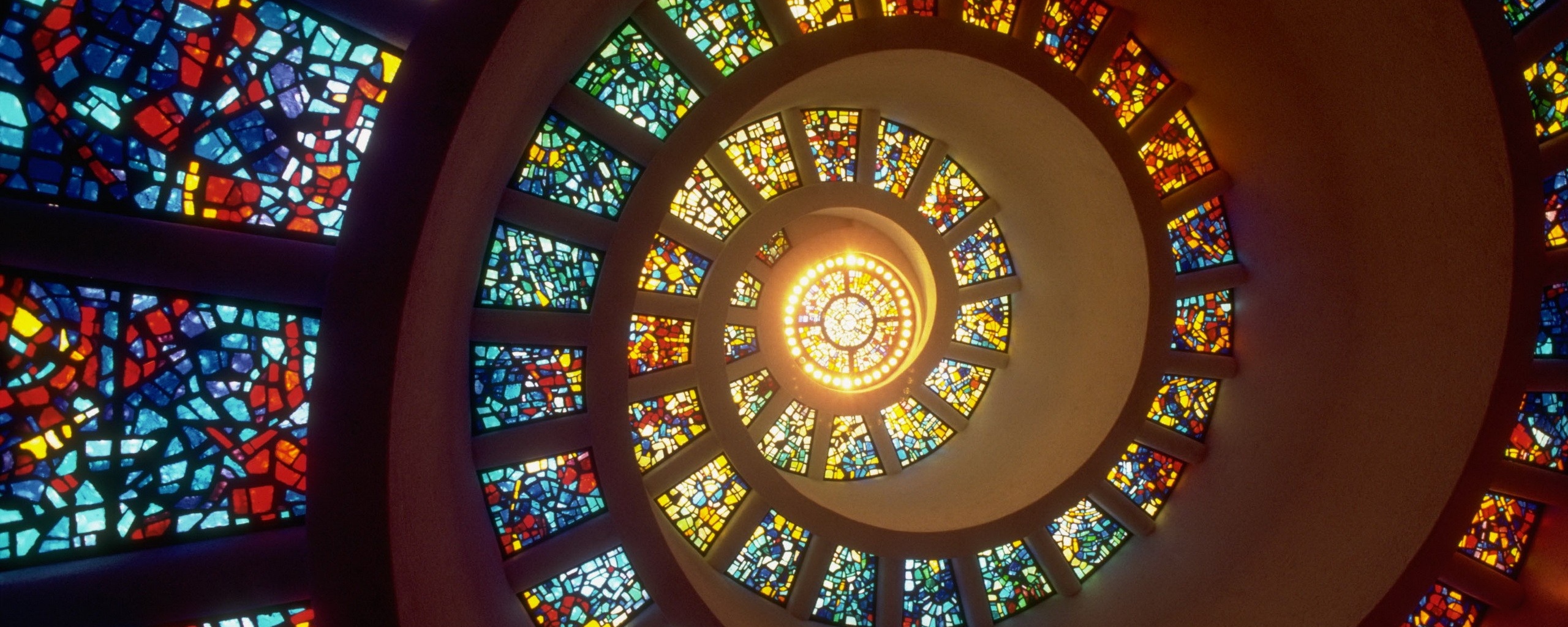 Download Wallpaper 2560x1024 Spiral, Light, Stained glass, Windows