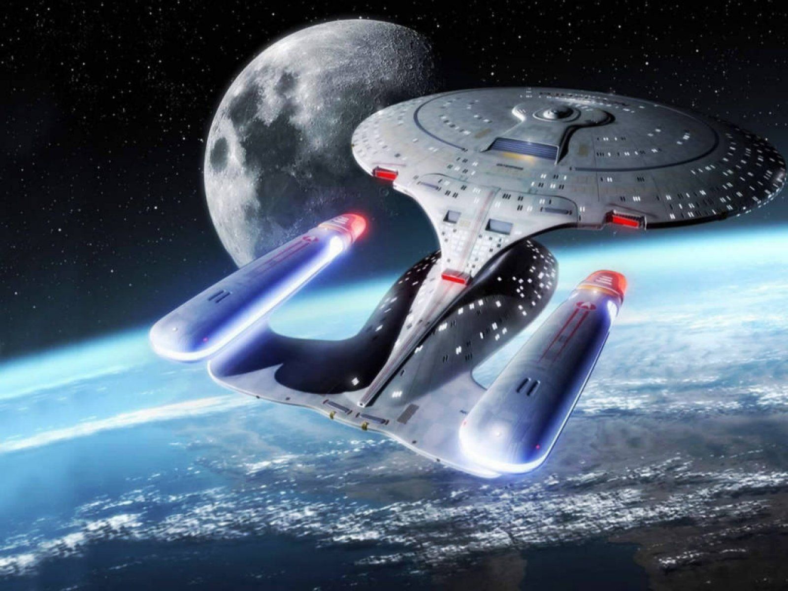 Star Trek - starship USS Enterprise D in orbit of a planet, free