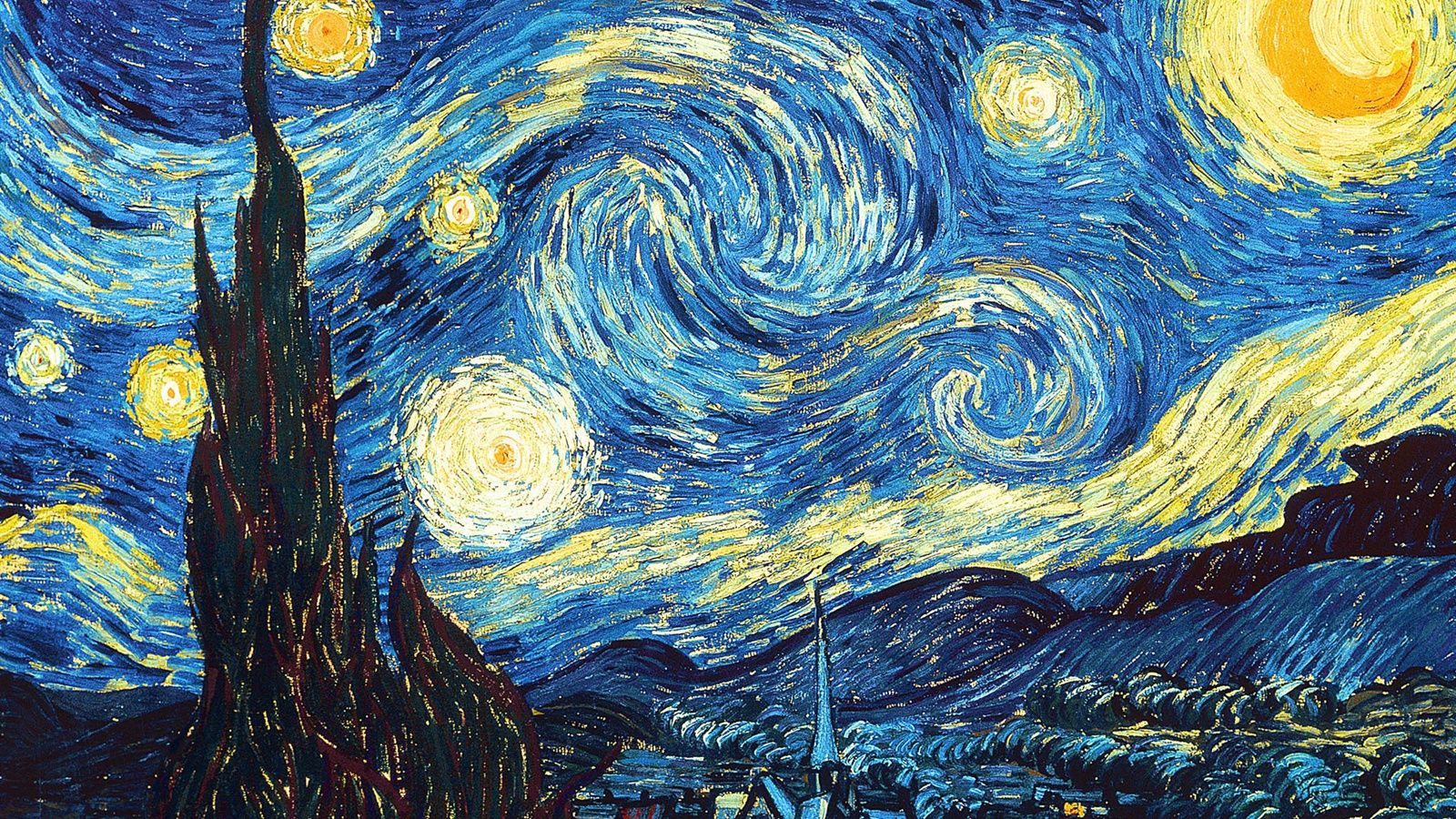 Vincent van Gogh Starry Night Wallpaper 1600x900 resolution