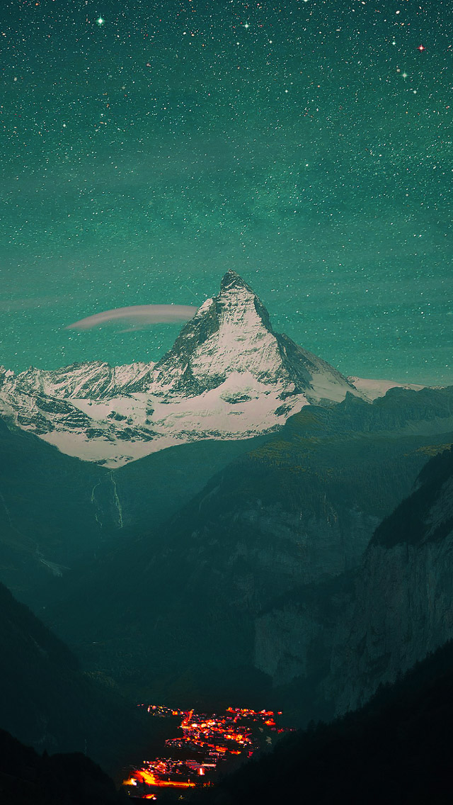 Matterhorn Mountain Switzerland Starry Green Night iPhone 5