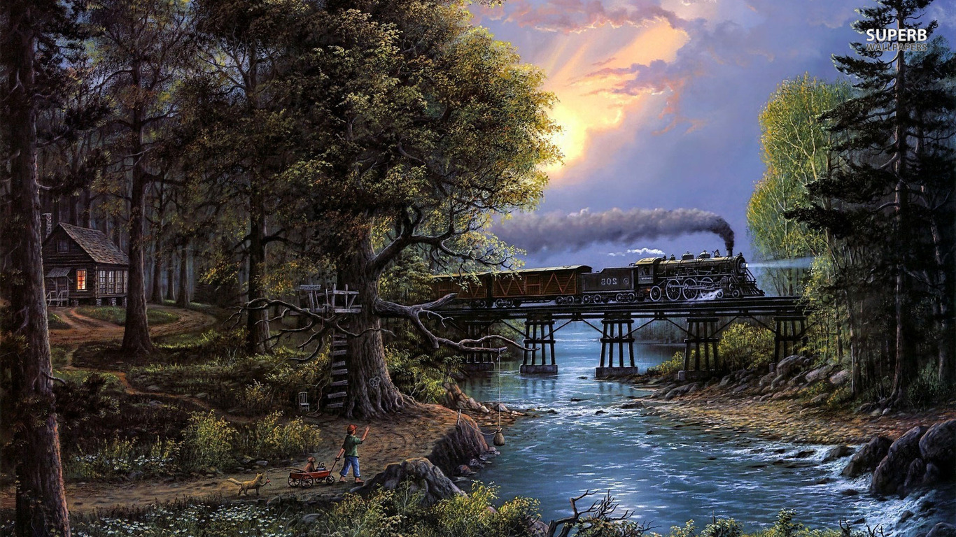 Steam locomotive thorugh the forest wallpaper - Fantasy wallpapers ...