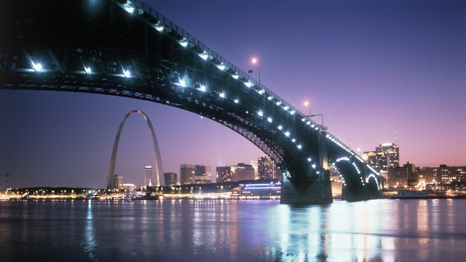 Cityscapes bridges St Louis dusk St_ Louis Arch Eads Bridge ...