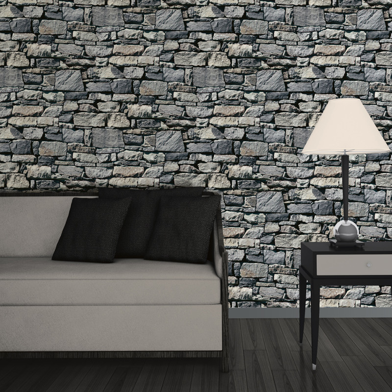 Dry Stone Wall 3D Effect Wallpaper in Grey - J49409