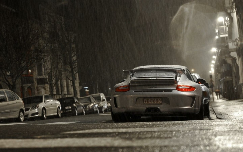 Rain,night night rain cars silver belgium porsche gt3 street