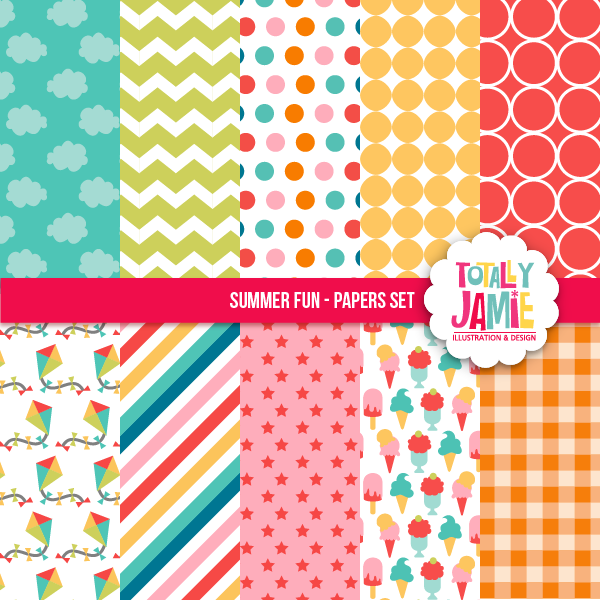 Digital Papers & Backgrounds - Summer Fun Papers Set - Mygrafico.com