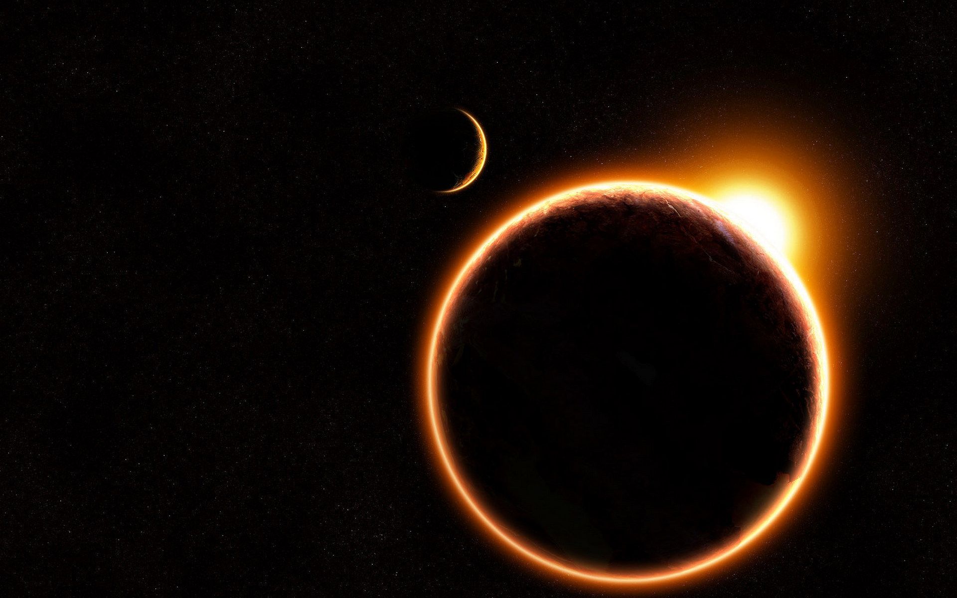 Sci fi science planets sun moon silhouette wallpaper 1920x1200