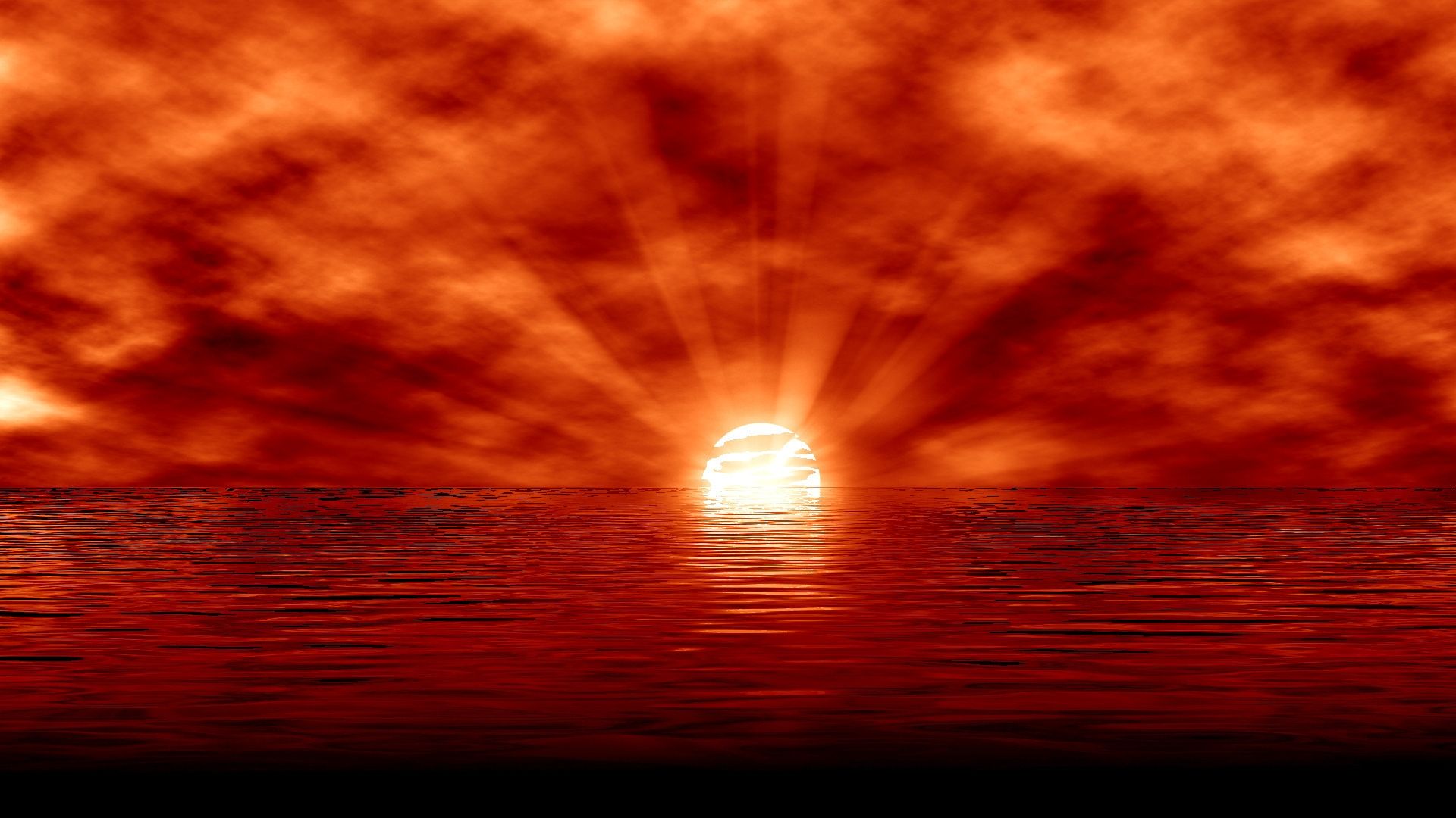 Download Wallpaper 1920x1080 Sun, Sunset, Sea Full HD 1080p HD