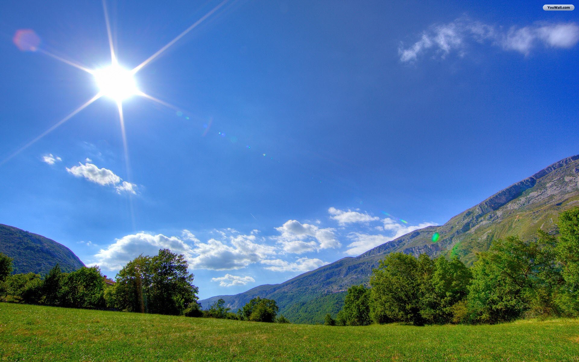 Wallpapers Nature Sunny Day Meadow Mountain Sun Sky 1920x1200