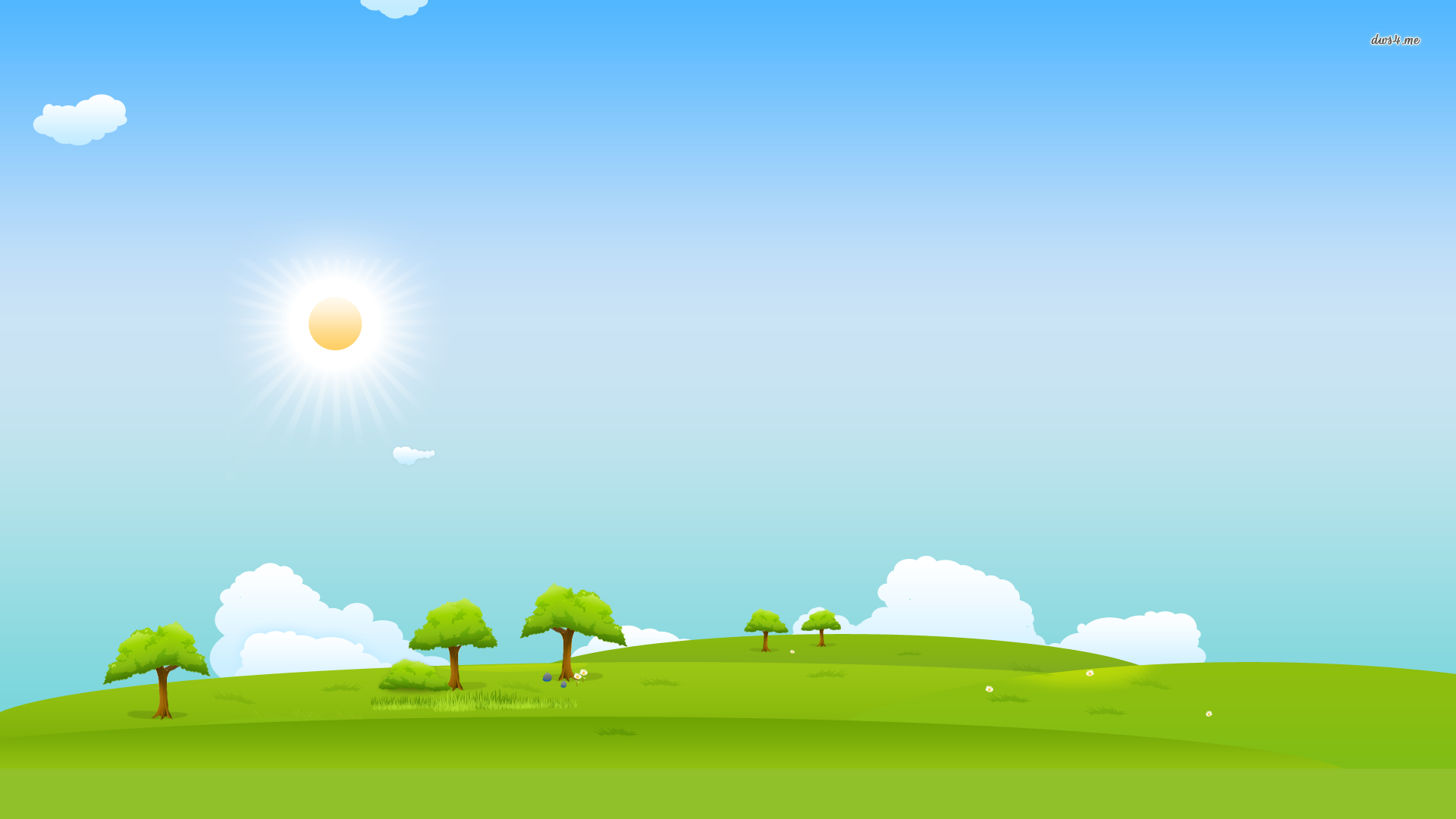 Sunny Sky, field, grass, tree, cloud, vector, 1920x1080 HD