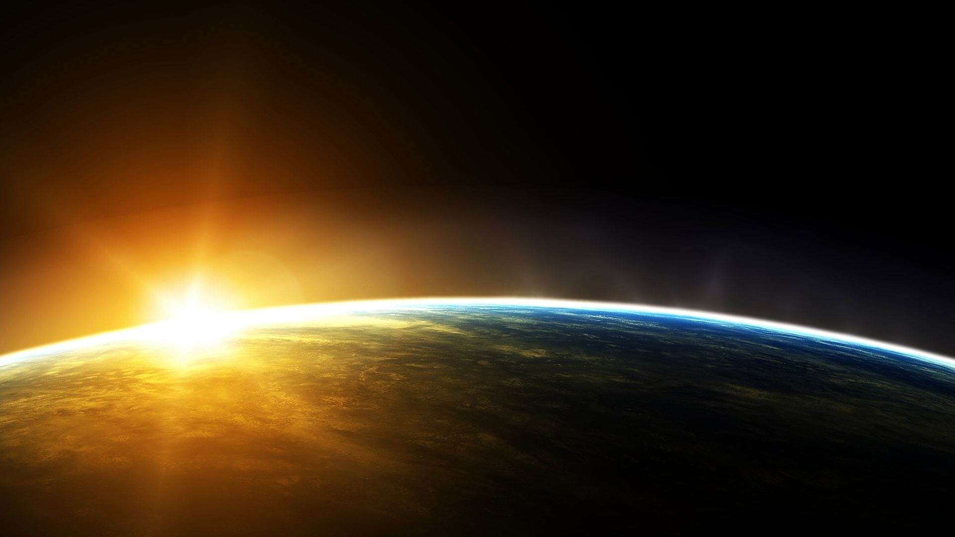 Sunrise View In The Space From The Earth Black Background Space