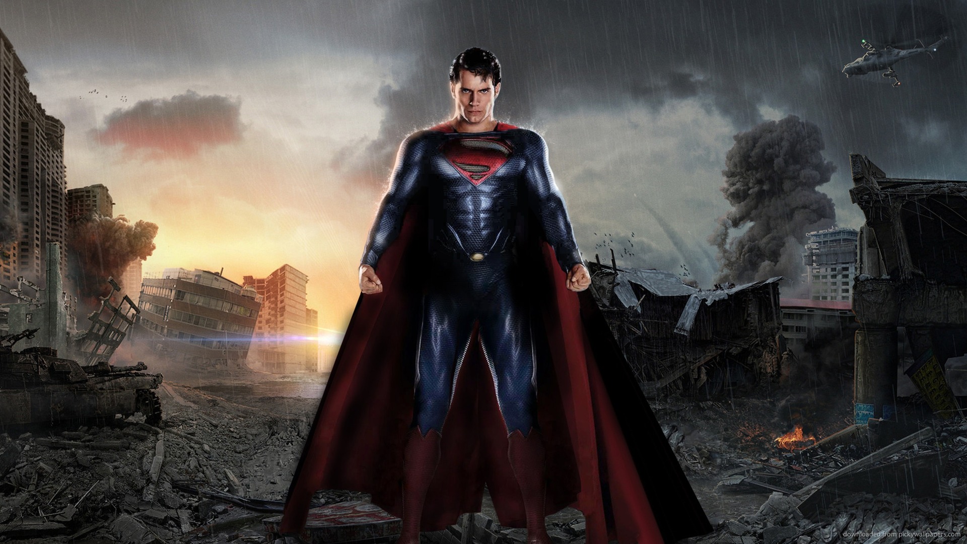 Download 1920x1080 Man Of Steel Superman Between The Ruins Wallpaper