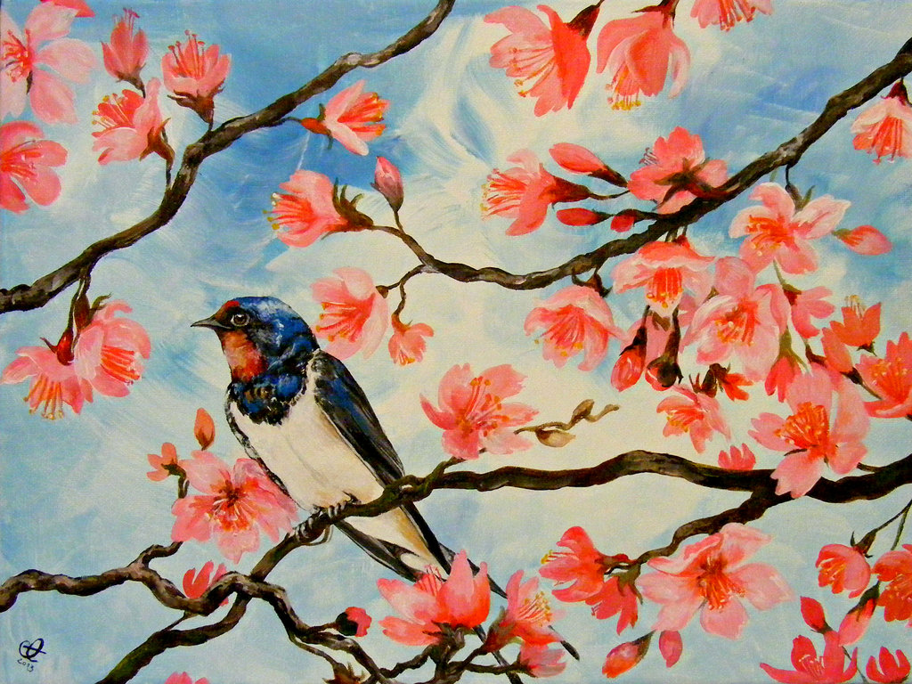 Cherry blossoms and swallow by Tantchen Lulu on DeviantArt