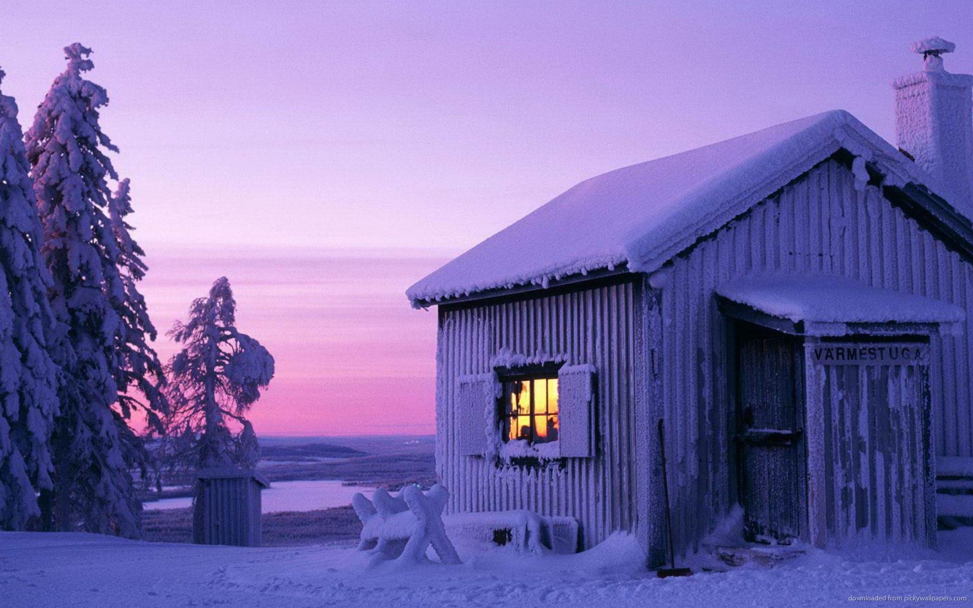 Download 1920x1200 Swedish House In Winter Wallpaper