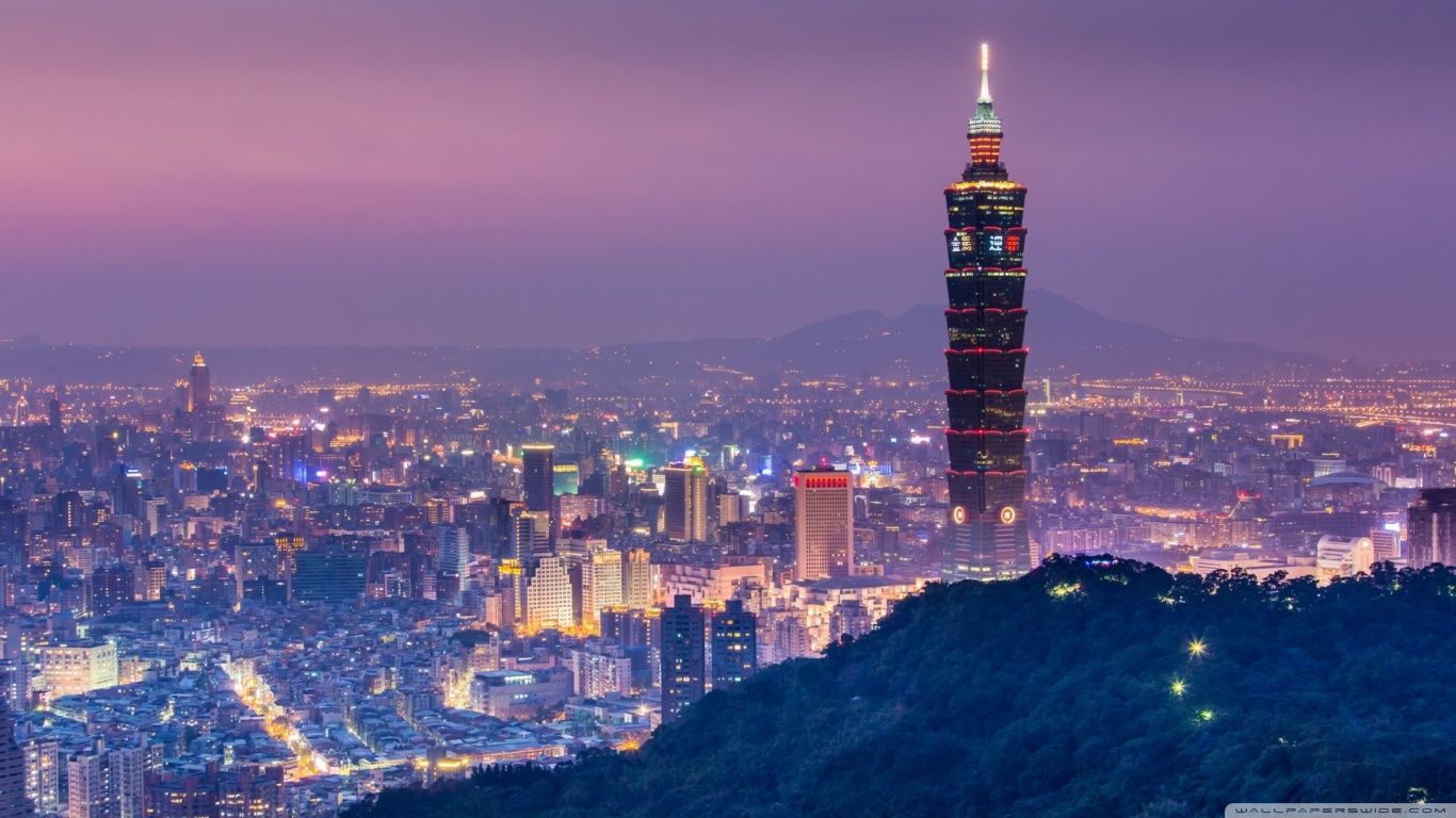 Taipei 101 At Night Panoramic View HD desktop wallpaper High resolution