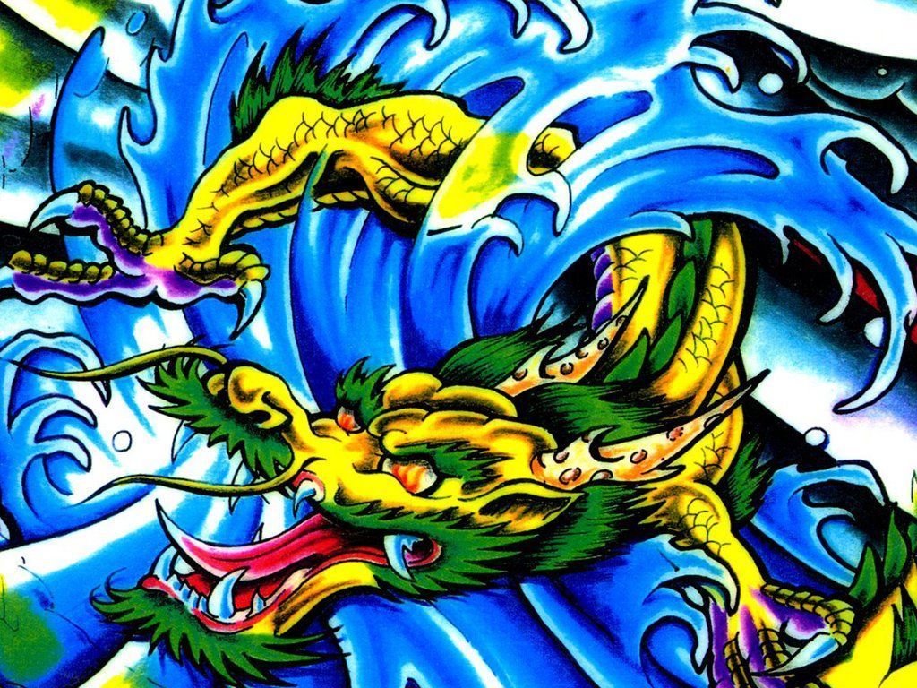 Colored Dragon Tattoo Design Art Wallpaper Des Wallpaper