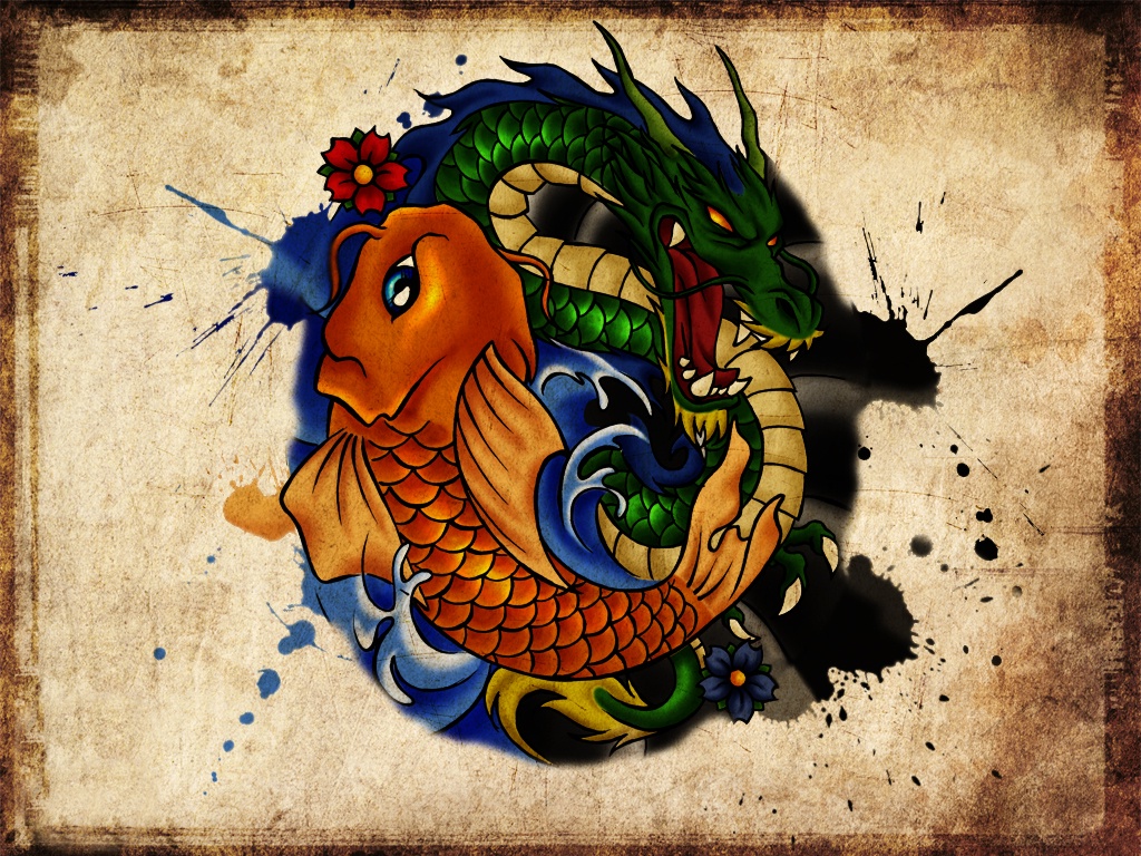 Dragon Sword Color Art Tattoo Design Wallpaper Wallpaper