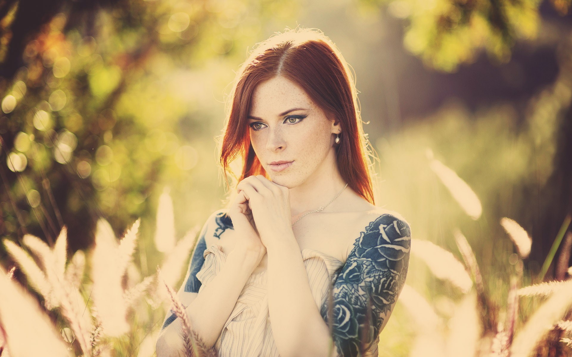 Redhead Girl Tattoos Freckles Photo