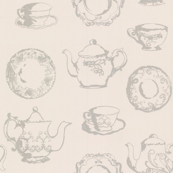 Designer Selection Vintage Teacups Shabby Chic Wallpaper Cream