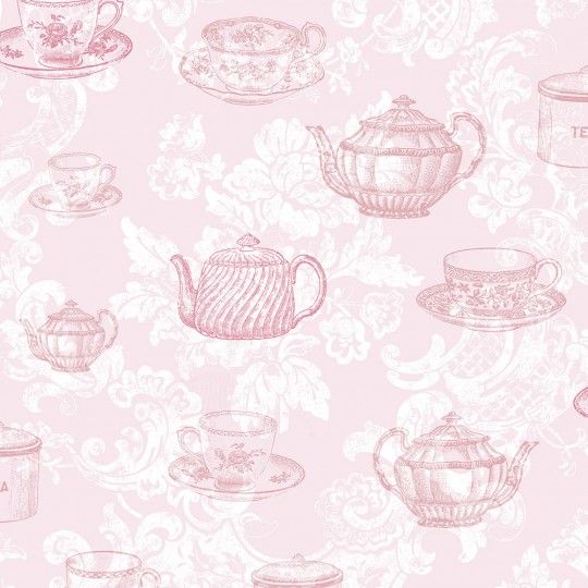 Teacups pink wallpaper