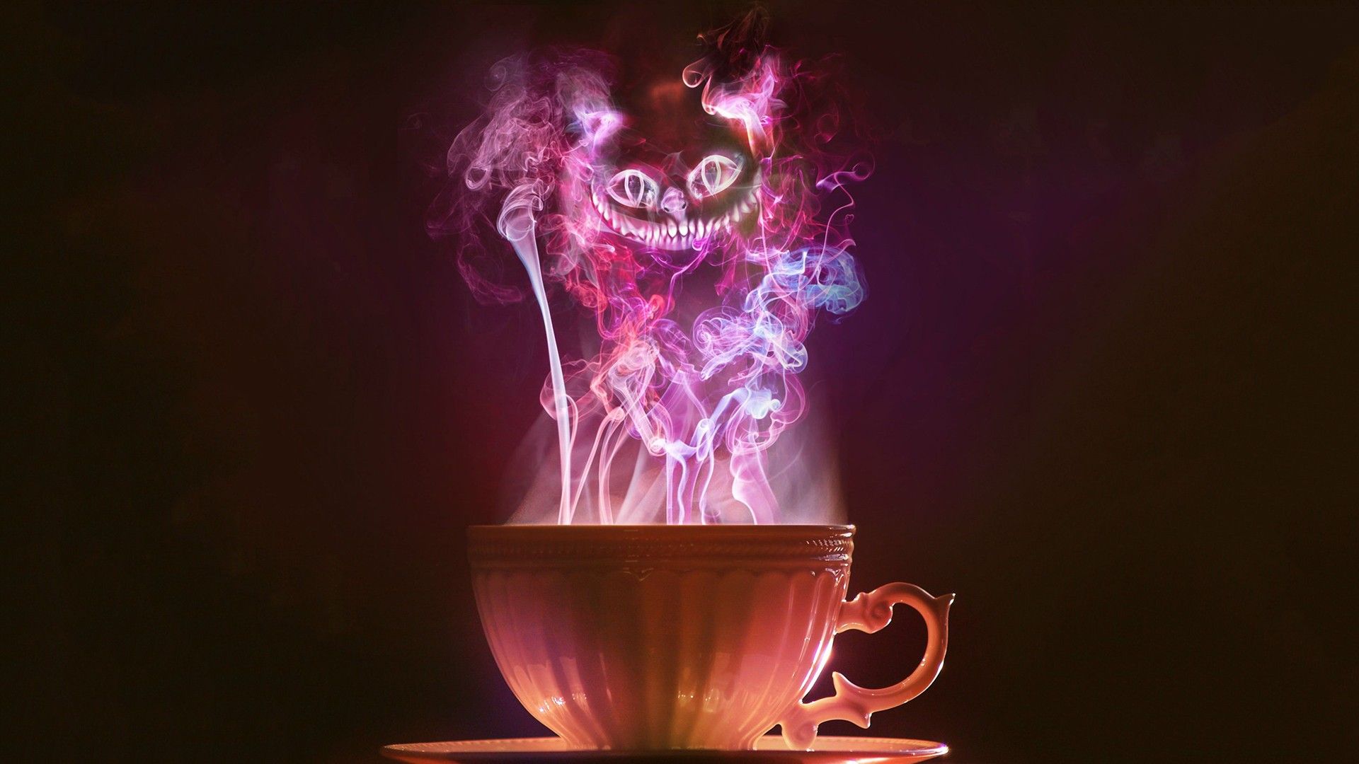 Cheshire Cat in purple steam of a teacup - Other Wallpapers - Hi