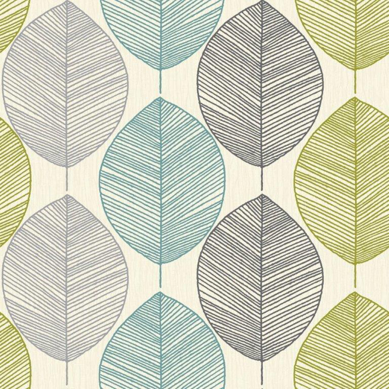 Arthouse Retro Leaf Wallpaper in Teal and Green 408207