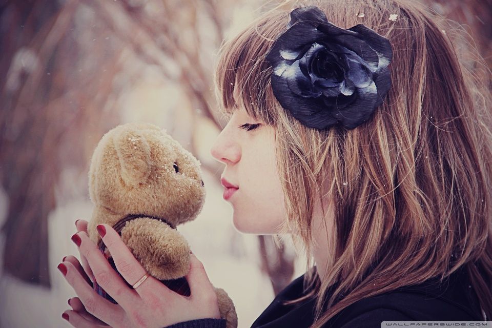 Girl Kissing Teddy Bear HD desktop wallpaper : Widescreen : High ...