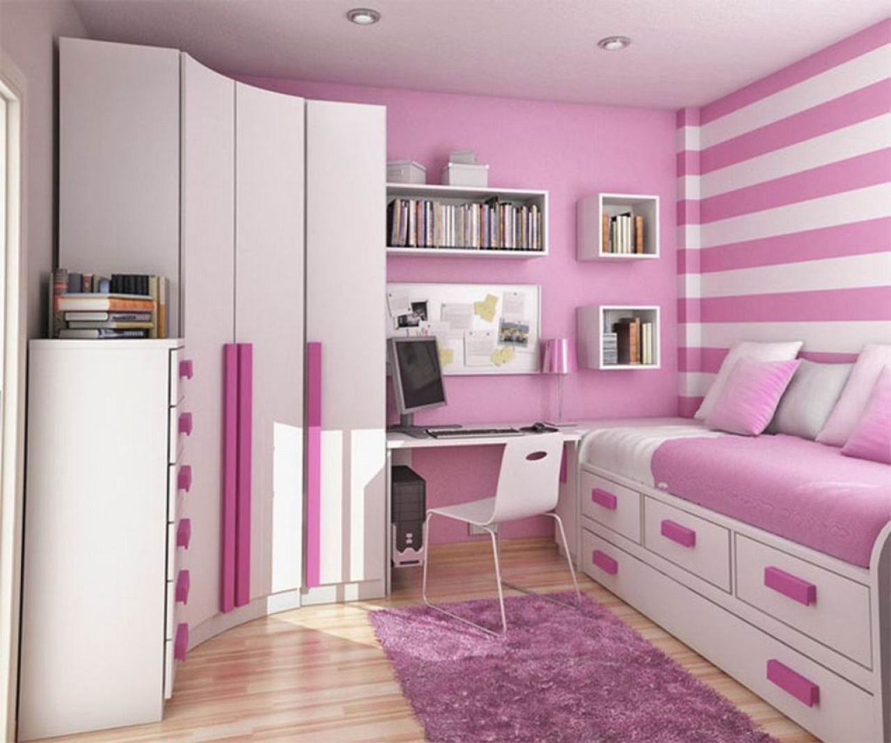 BEDROOM STRIPE WHITE AND PINK WALLPAPER DECOR FOR TEENAGE GIRLS ...