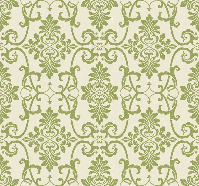 Olive Textured Damask Wallpaper - Interior Home Decor
