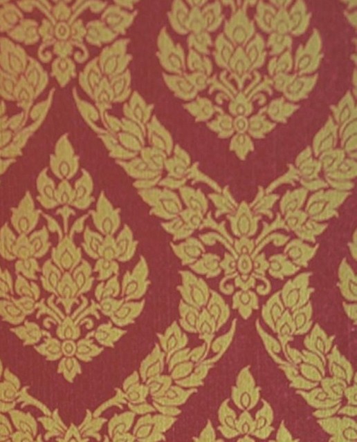 Thai Inspired Damask Pattern Textured Vinyl Wallpaper, Red - Asian