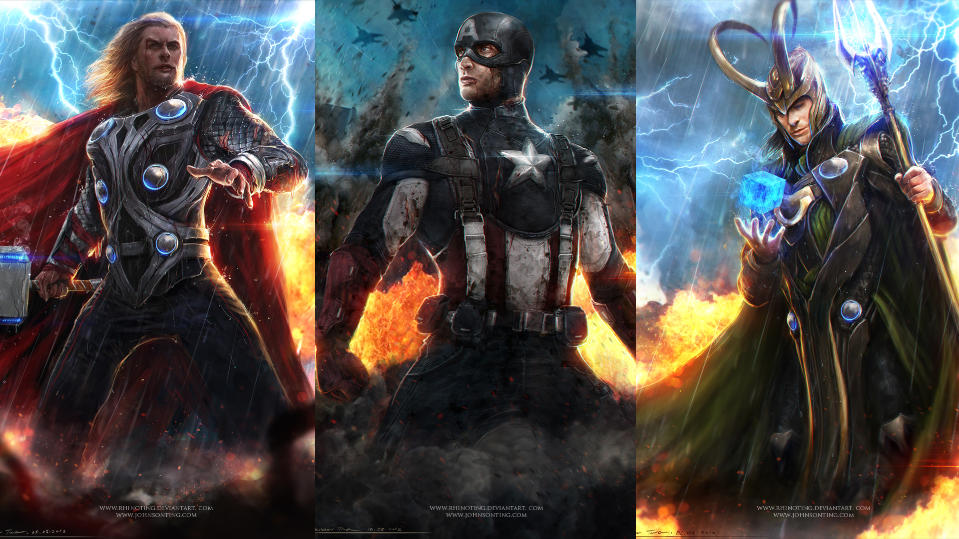 Thor, Captain America and Loki, avengers, comic, comics, 1920x1080 ...