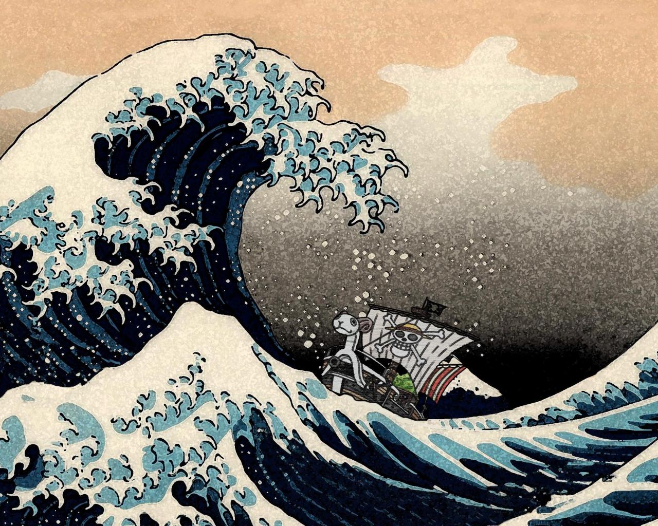 Monkey d luffy One piece The great wave off kanagawa Hokusai Waves ...