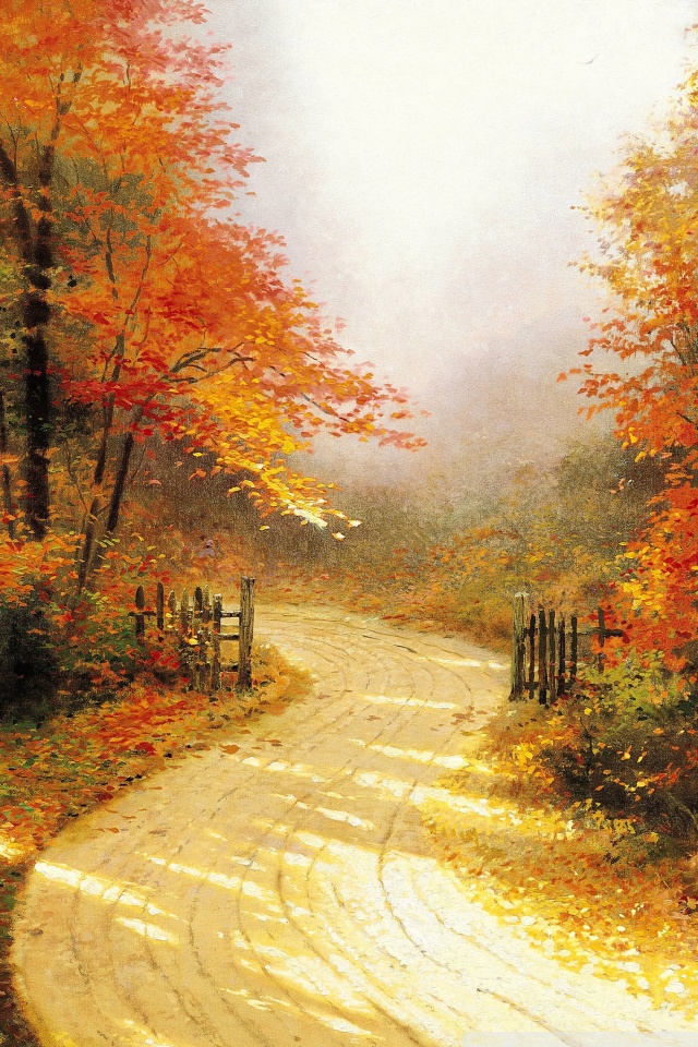 Autumn Lane By Thomas Kinkade HD desktop wallpaper : Widescreen ...