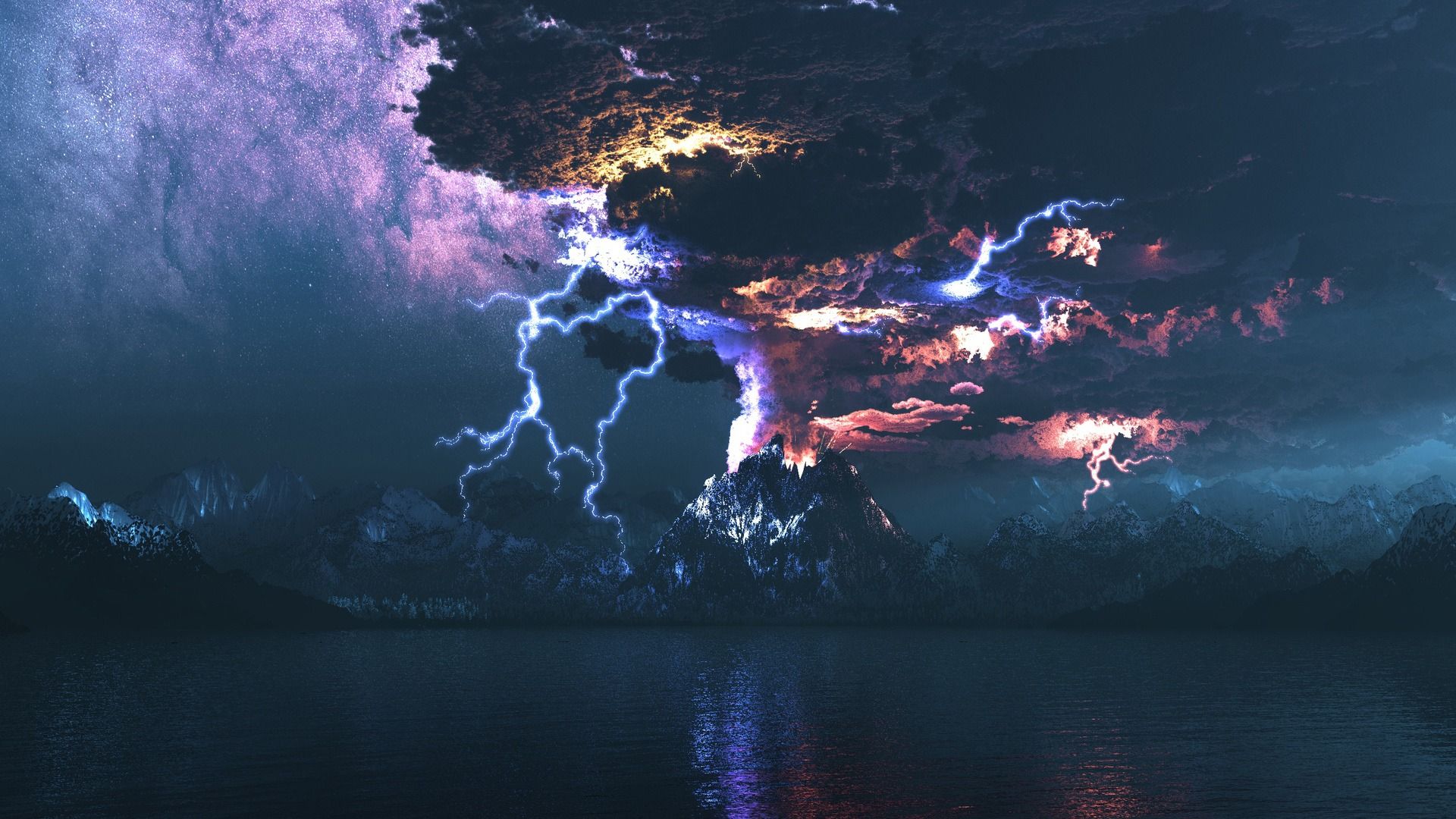 Wallpaper clouds, storm, volcano, lightning, thunder, Volcano ...