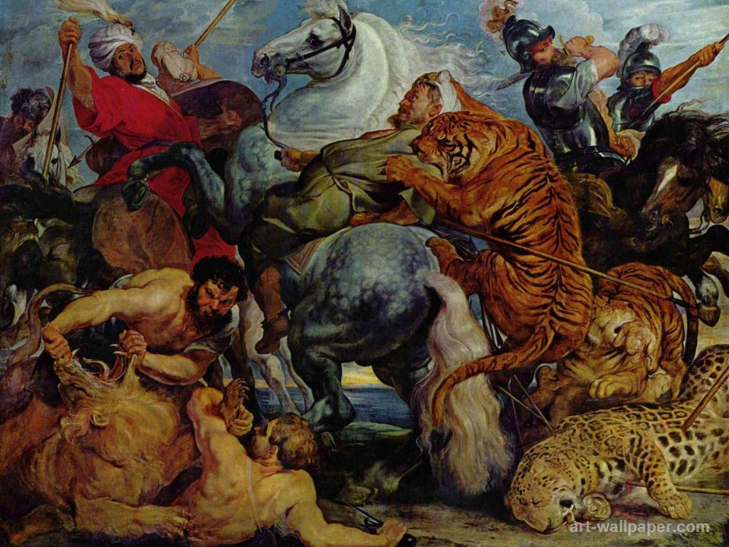 Tiger and lion hunting , Rubens Peter Paul Wallpapers