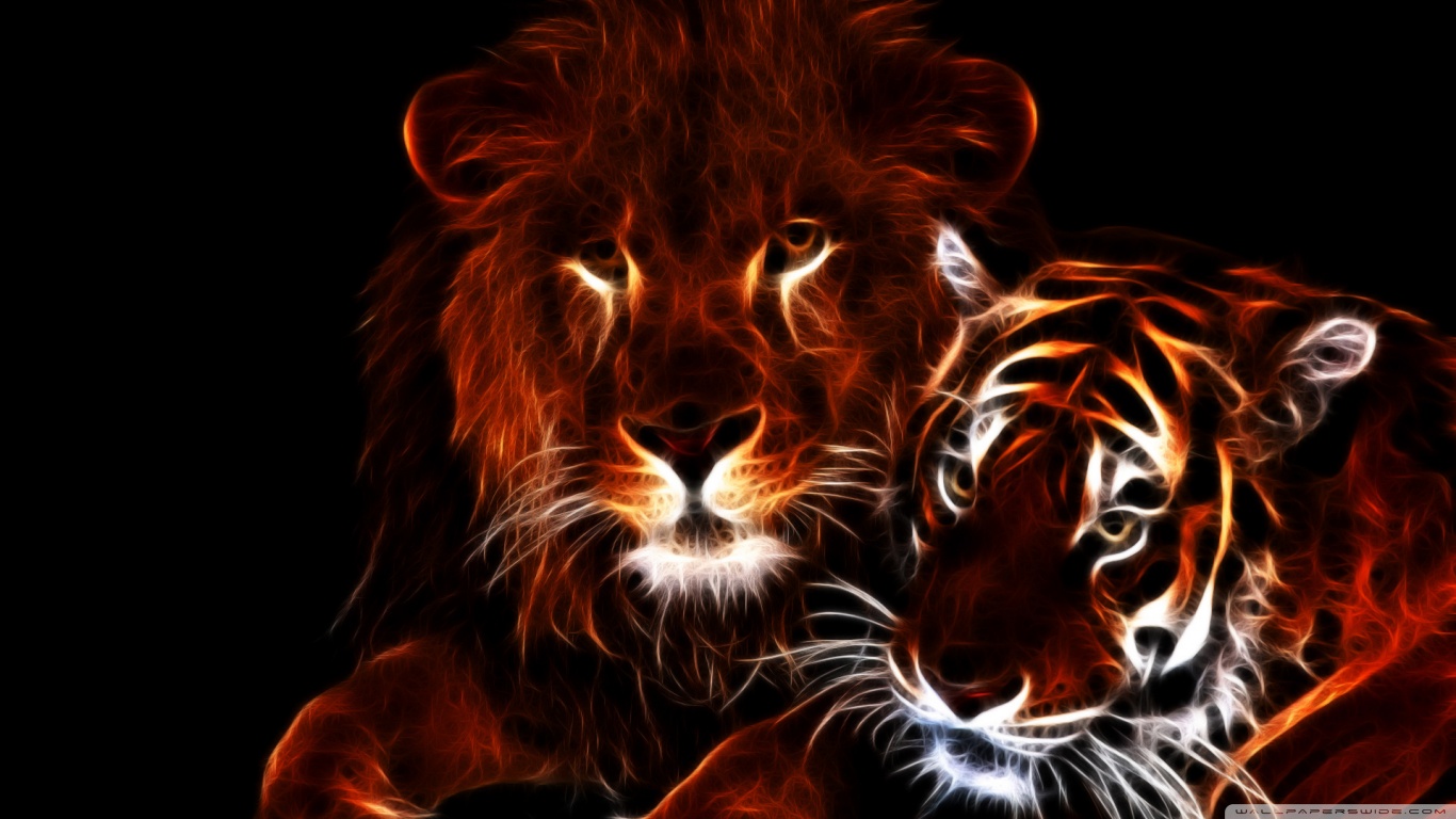 Glowing Lion and Tiger HD desktop wallpaper : High Definition : Mobile