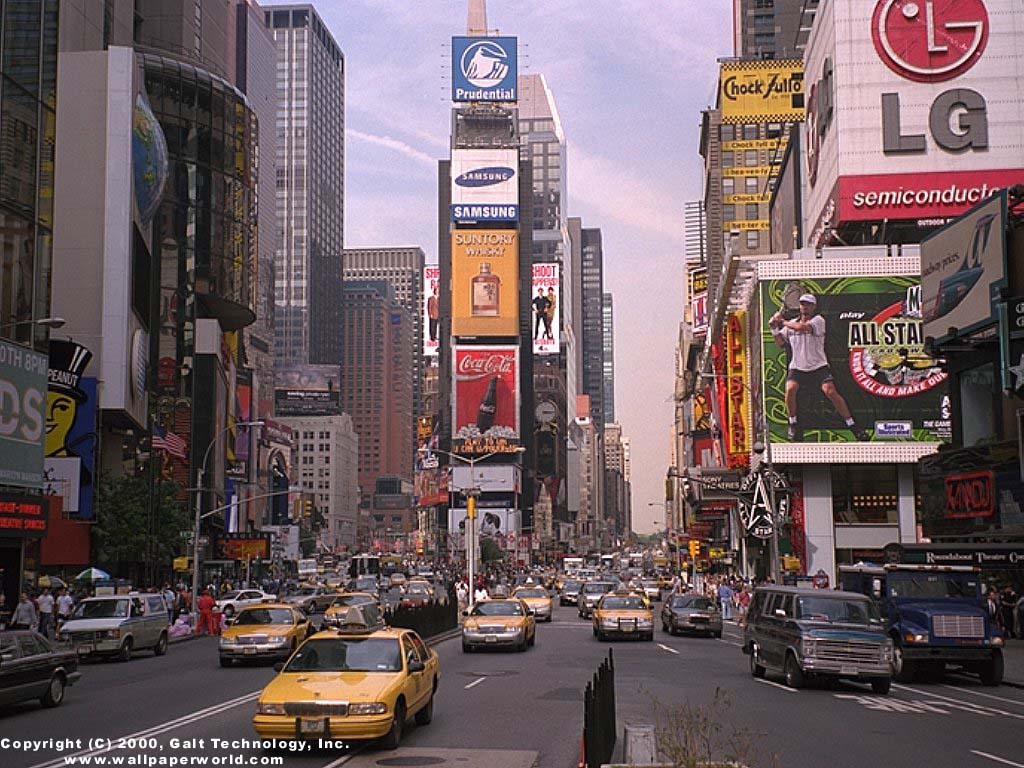 Visual Paradox - Free 3D Wallpaper: 'Taxis in Time Square' 1024x768