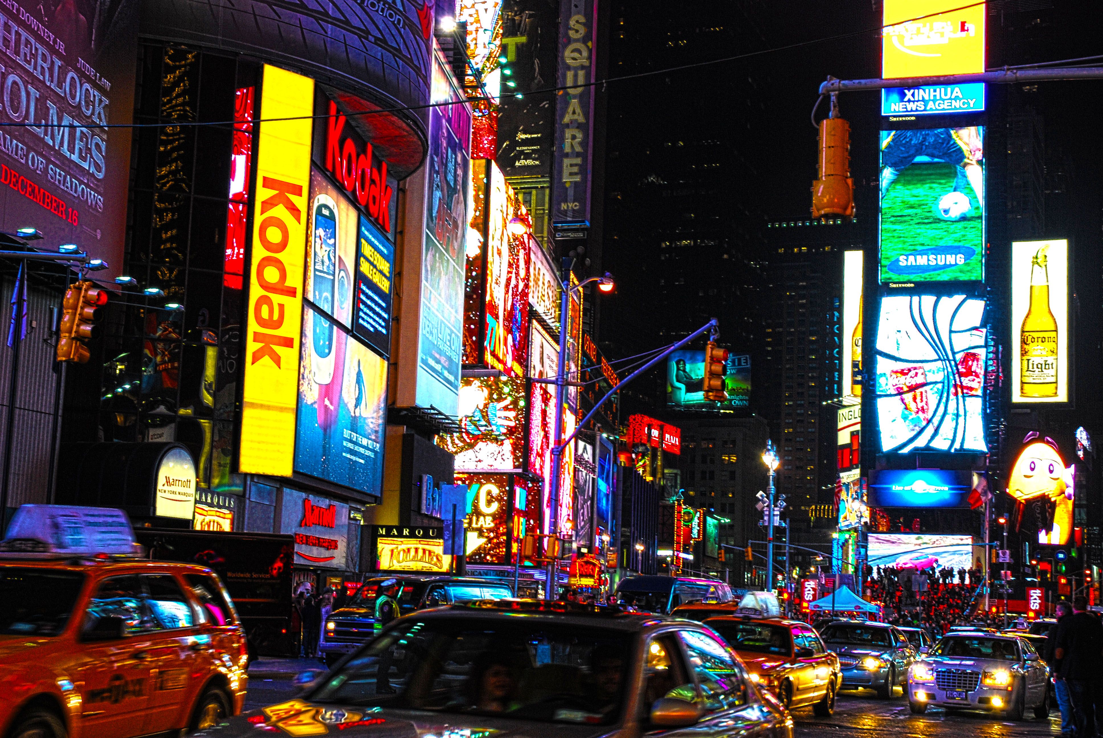 Times Square new york usa city cities neon lights traffic night yy ...
