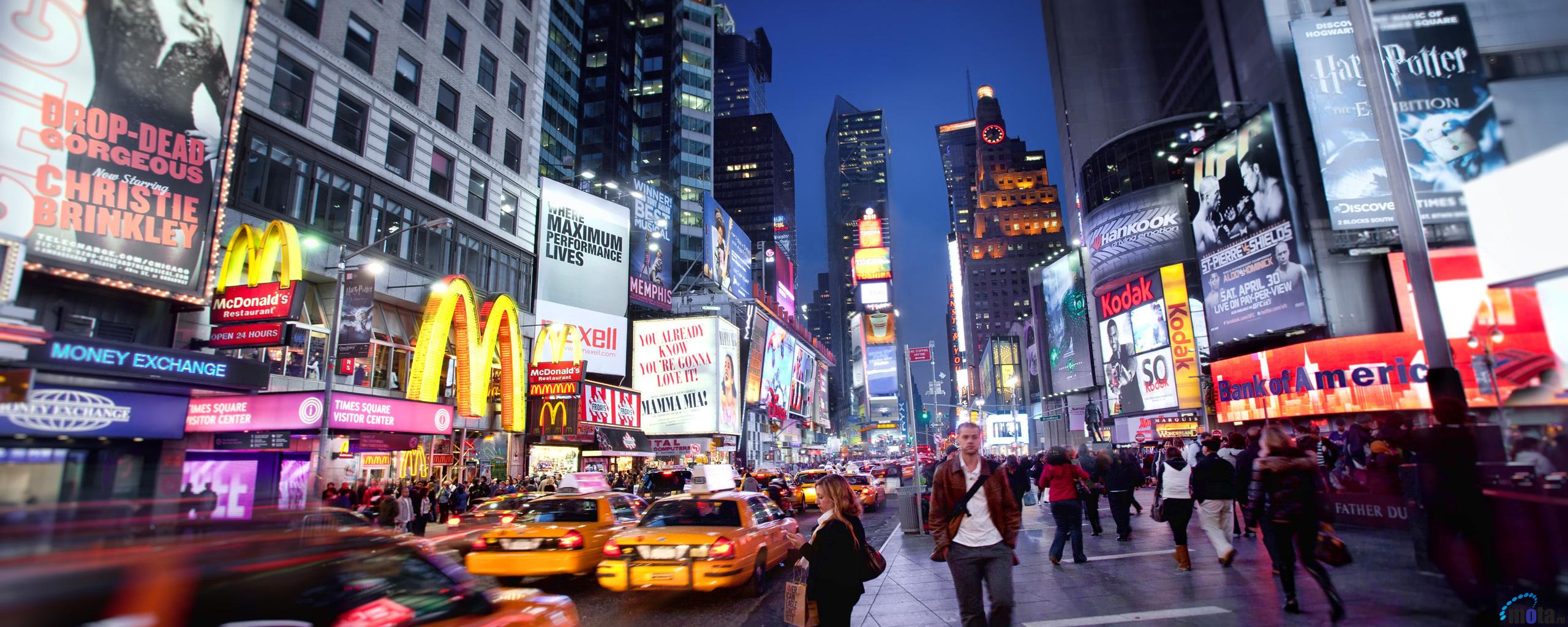 Download Wallpaper New York Taxi, Times Square (2560 x 1024 Dual ...