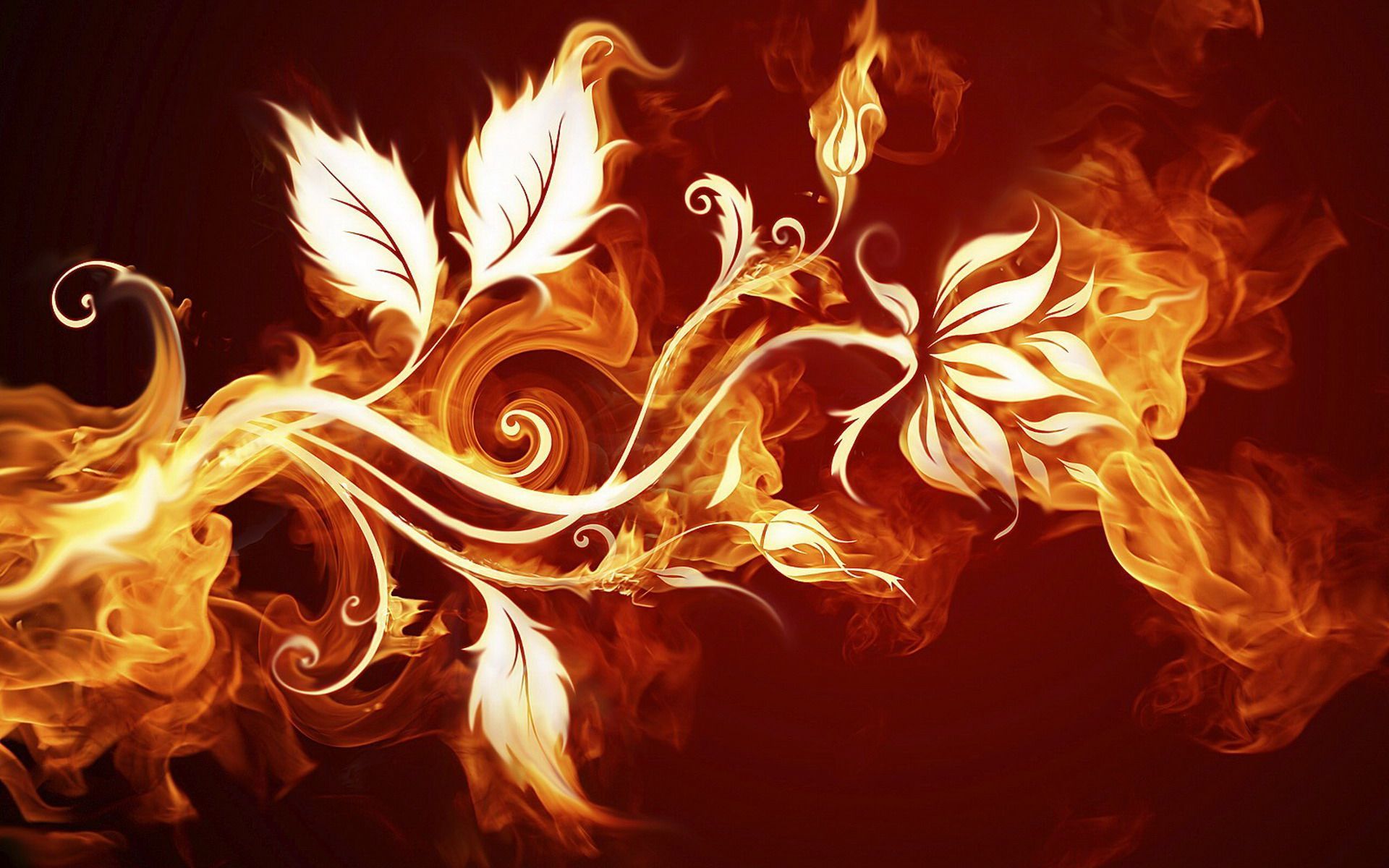 Abstract Fire Leaves and Flowers Wallpaper for Desktop